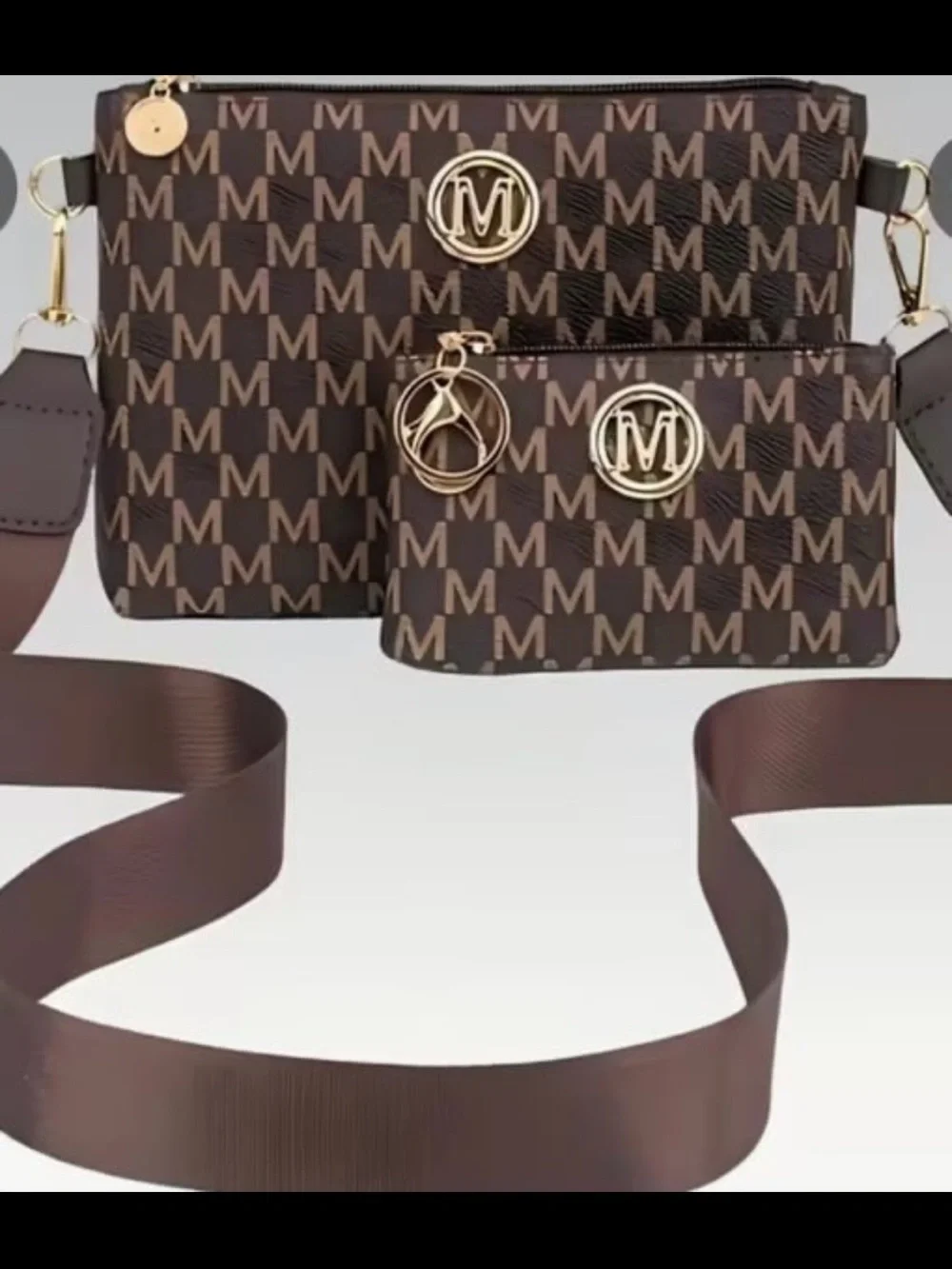 New! Women’s Letter-Pattern Crossbody/Shoulder Bag w/ Small Pouch. Tan & Brown